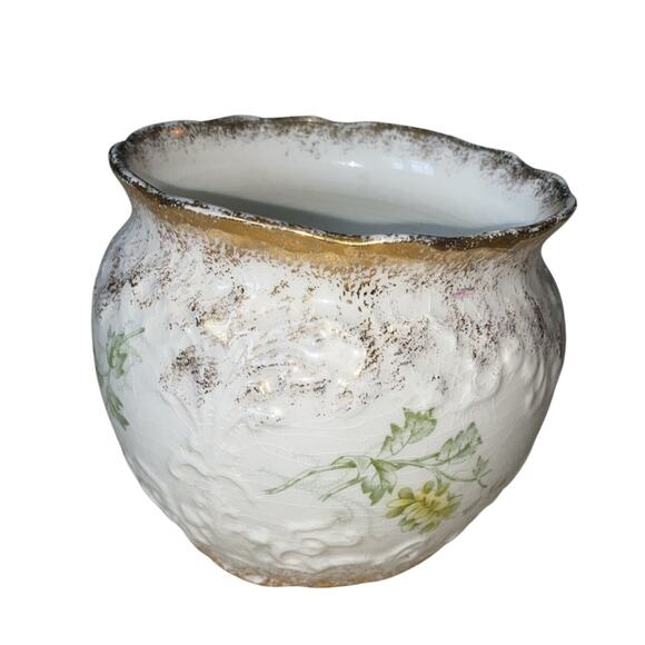 WARWICK Porcelain Pink Floral Ornate PLANTER JARDINIERE Gold Trim Old Antique - Picture 1 of 8